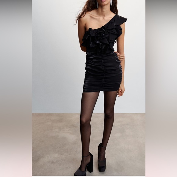 MANGO Ruffle Draped mini dress - Picture 3 of 12